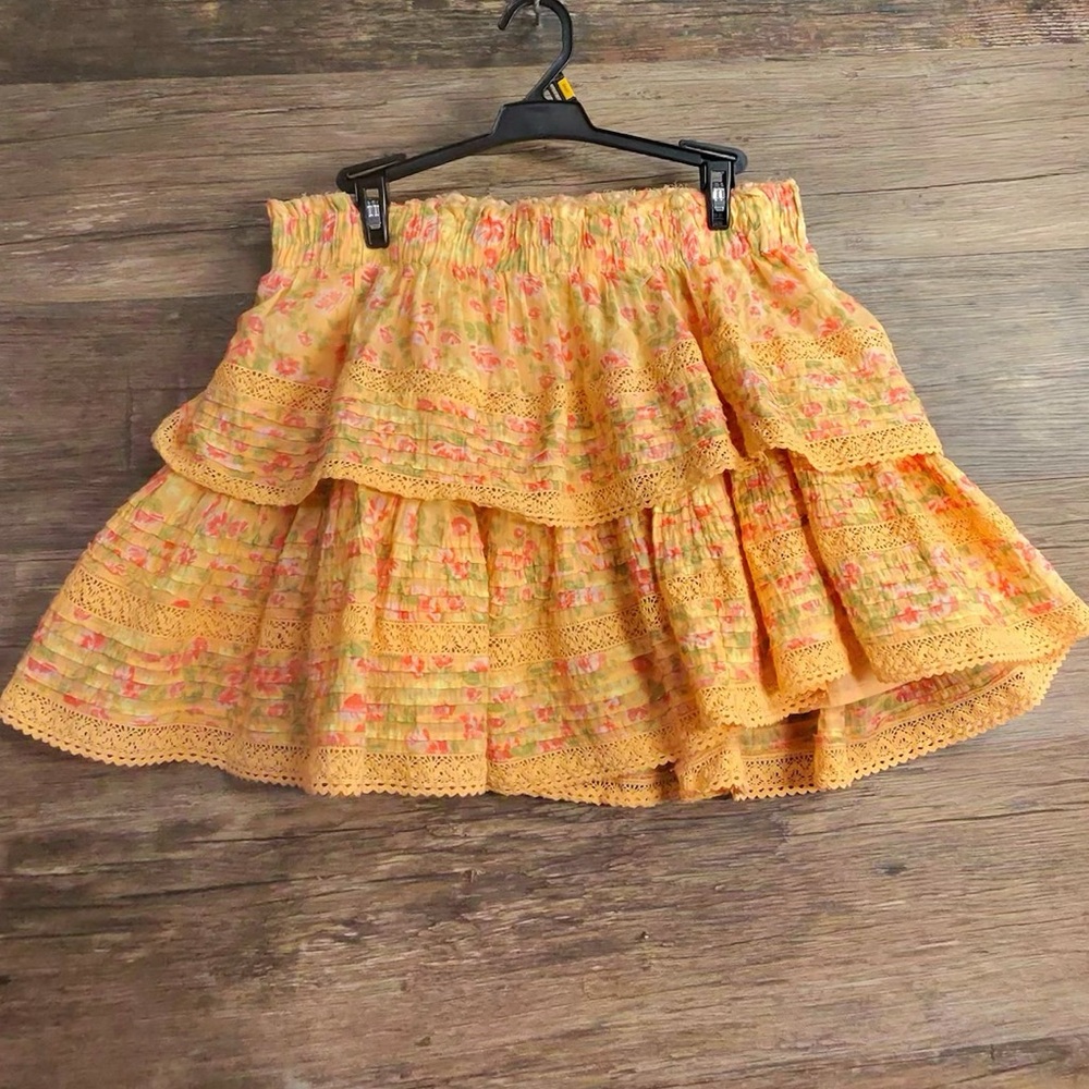 Aerie Orange Floral Lace Mini Skirt